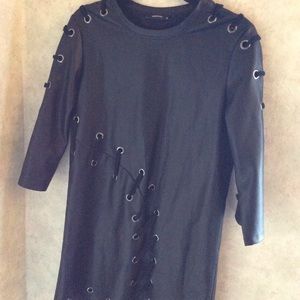 Vegan Leather Dress. Black faux leather